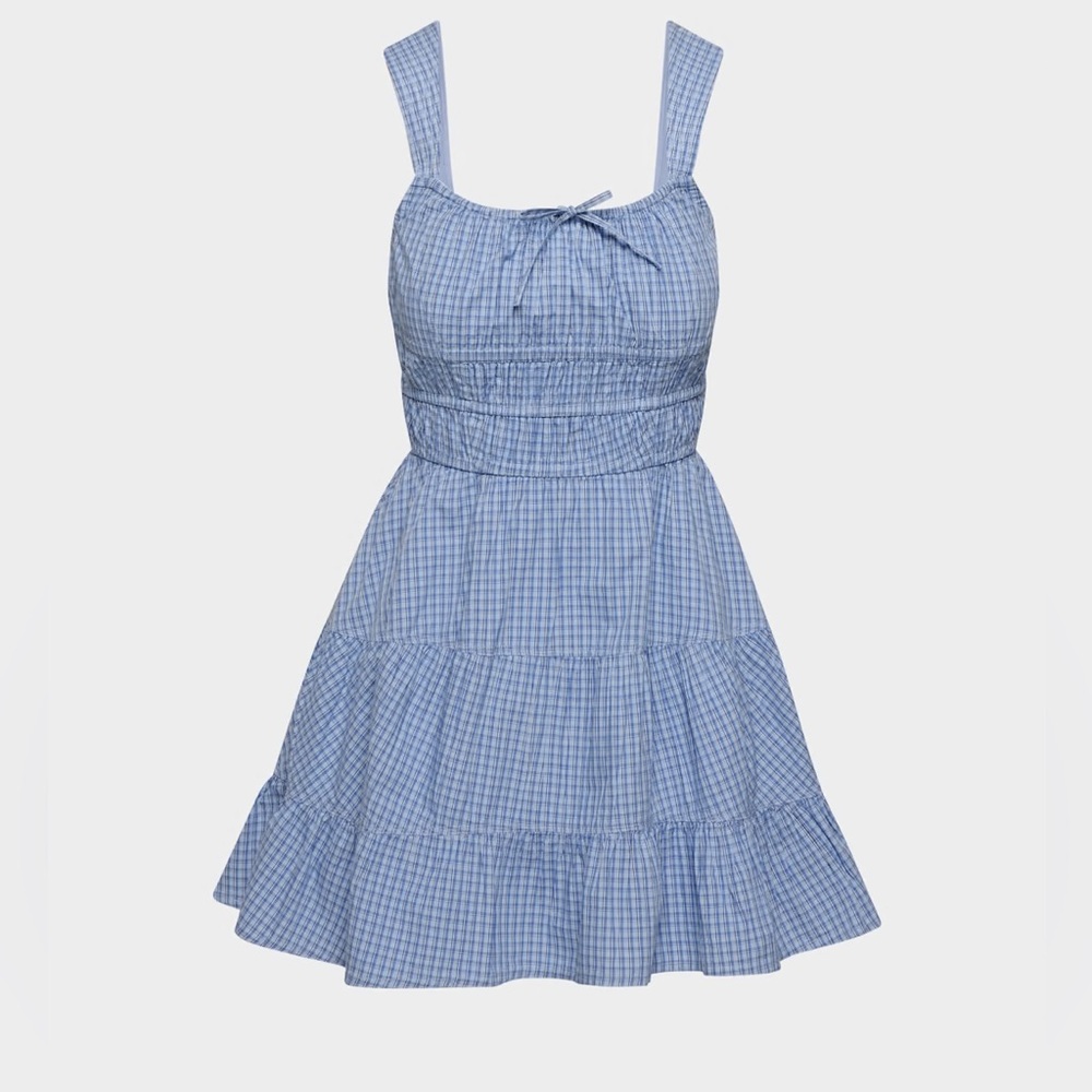 Sunday Best Blue Gingham Tiered Mini Dress
